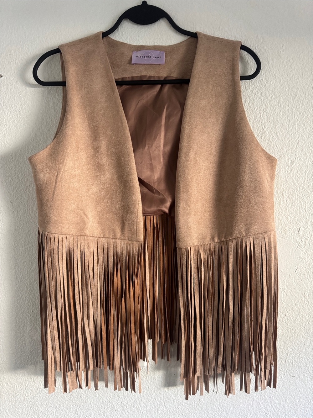 Fringed Suede Vest in Tan by Victoria Lane
